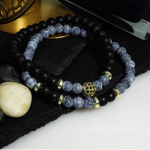 OZ JEWELS Heren Natuursteen Kralen Armbandenset - Trendy en Elegante Set van 2 - Zwart, Blauw