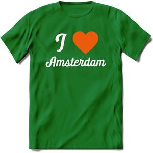 I Love Amsterdam T-Shirt | Souvenirs Holland Kleding | Dames / Heren / Unisex Koningsdag shirt | Grappig Nederland Fiets Land Cadeau | - Donker Groen - L