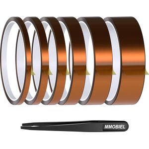MMOBIEL 3mm tot 25mm x 30m ESD Hittebestendige Polyimide Tape - Set 6 stuks - Hittebestendig tot 280°C.