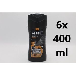 Axe Douchegel Leather & Cookies 3-in-1 - 6 x 400 ml - XL Voordeelverpakking