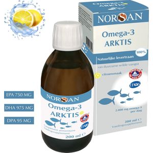 NORSAN | OMEGA-3 ARKTIS NATUURLIJK LEVERTRAAN | 2000 MG | EPA 750 MG | DHA 975 MG | DPA 95 MG | VITAMINE A, D EN E | PUUR EN ZUIVER | 200 ML