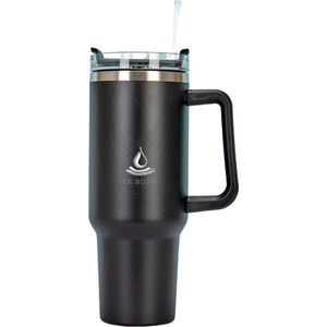 Le Bonn - Zwart - 1,2L - Thermosbeker met Handvat en Rietje - Mok - RVS beker - Cadeau - Travel cup - Mug to go - Thermosbeker - Drinkbeker to go - Thermosfles - dubbelwandige vacuüm geïsoleerde koffiebeker - Thee - Koffie