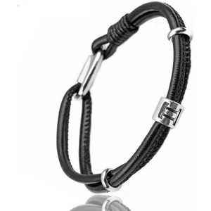 Tweeling / Gemini - Leren Armband met Sterrenbeeld Hanger - Zwart Leer - Staal - Astrologie - Armbanden - Cadeau voor Man - Mannen Cadeautjes