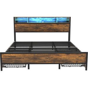 Gotagee Vlak bed 180x200cm Jeugdbed (zonder matras) Bruin Metaal met LED en USB