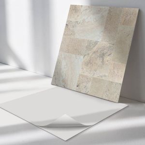 Wallfluent Vinyl Wandpaneel - Steenmozaïekpatroon Wandpaneel PVC - 50 cm x 50 cm - Beige Vinyl Wandpaneel - Set van 4 - Vierkant Wandbekleding Vinyl - Texturen Wandpaneel - Zelfklevend Wandpaneel - Wandpaneel Keuken en Badkamer