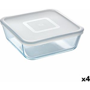 Pyrex Cook & Freeze Vershouddoos - Vierkant - Met Deksel - 2 L - 19 X 19 Cm Transparant - Siliconen Glas - 4 Stuks