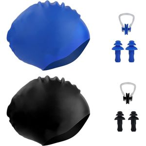 Silicone Swimming Caps,Long Haired Swimming Caps for Women Elastic Swimming Cap with Earplugs and Nose Clips Long Haired Swimming Cap to Keep Hair Dry (2 Pieces)