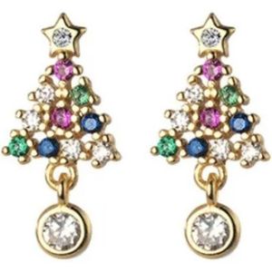 Oorknopjes - kerstboom oorbellen - dames - goudkleurig - zirkonia - oorstekers - cadeau voor vrouw - Liefs Jade