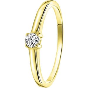 Lucardi Dames Ring gold met zirkonia 3,5mm - Ring - Cadeau - Echt Zilver - Goudkleurig