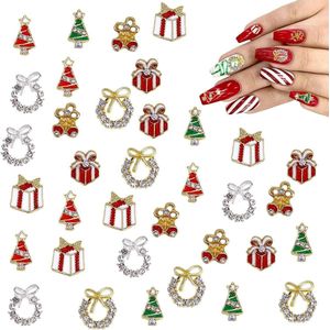 EGoods - Kerst Nagel Bedels Set van 35 stuks met Bling Kerstbomen Charms - Nagel Decoratie met 3D Strass Steentjes in Zilver, Groen en Rood Design - Perfect voor Vrouwen Manicure Kunst