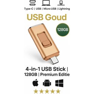 GOUD 4 in 1 USB-Stick 128GB - USB-C & USB-A & Lightning & Micro USB - USB 3.0 - Flash Drive - Universeel - voor Smartphones, Tablets, Laptops etc. Iphone.ios,Android opslag