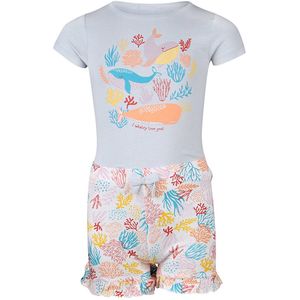 Een Super leuke meisje Shortama met lieve Walvissen. In de kleur licht blauw. Maat 104. Van het bekende merk PEBBLE STONE