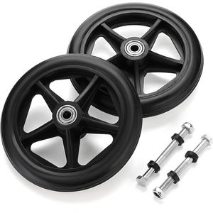 Kruiwagenwiel - 2 Stuks -15 cm - Met schroefstang - Vervangende Rolstoelwielen - Wiel - Rolstoelaccessoires - Antislip - Rubberen - Zwart - Voor rollator, rolstoelen en eenwielers.