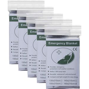 Thermische Nooddeken, slaapzak \ Premium Reddingsdeke | Survival Whistle Ultralight Cold Protection / Noodslaapzakken - emergency foil blanket, emergency sleeping bag - 5 Pieces 160 x 210 cm