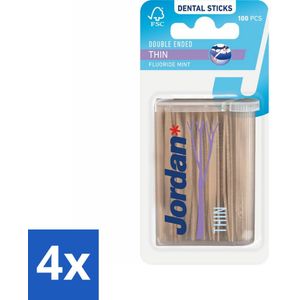 Jordan Tandenstokers Double Ended Thin 100 stuks per verpakking - Voordeelverpakking - 4 stuks