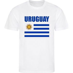 WK - Uruguay - T-shirt Wit - Voetbalshirt - Maat: 122/128 (S) - 7 - 8 jaar - Landen shirts