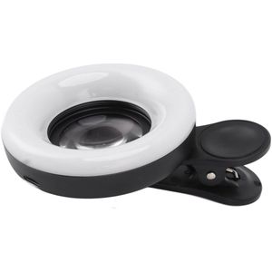 Telephone Ring Filling Light Lens 15 Way Macro Lens Mini Clip Ring Light Rechargeable for Video Recording (Black)