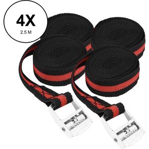 4x PD® - Spanband 2,5 M x 25mm - Spanbanden - Sjorband - Zwart / Rood