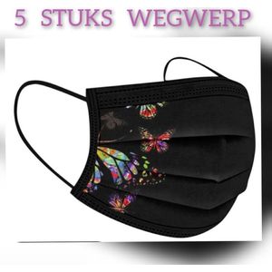 Vlinder wegwerp mondmaskers - Gekleurde vlinderdans - per 5 stuks