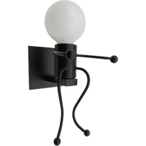 Wandlamp poppetje zwart zitten - Wandlamp Figuur - Wandlamp Poppetje - Wandlamp Robot - Wandlamp Cartoon - Woonkamer - Slaapkamer - Wandlamp zwart - Zwarte wandlamp - Wandlamp binnen