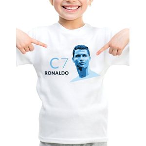 Ronaldo - T-Shirts - Kinder Tshirt - Wit - Maat 122 /128 - Tshirt leeftijd 7 tot 8 jaar - Grappige teksten - Portugal - Quotes - verjaardag - Cristiano Ronaldo