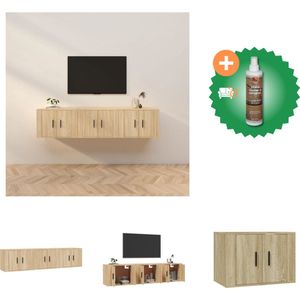 vidaXL TV Wandmeubel - Sonoma Eiken - Set van 3 - 57 x 34.5 x 40 cm - Bewerkt hout - Kast - Inclusief Houtreiniger en verfrisser