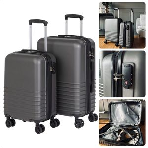 Cheqo® Duurzame Lichtgewicht Kofferset met Uitbreidbare Reistrolleys - Donkergrijs - TSA-Slot - 4 Spinnerwieltjes - 2 Delig - Handbagage 36L + Ruimbagage 60L - Koffer Set