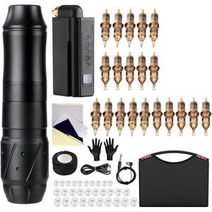 Tattoo Machine met Accessoires - Tattoo Machines Draadloos - Tattoo Set Inclusief Inkt en Naalden - Zwart