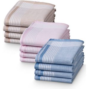 Boraboi® Set van 12 Herbruikbare Katoenen Zakdoeken voor Dames, Heren en Kinderen in Diverse Kleuren