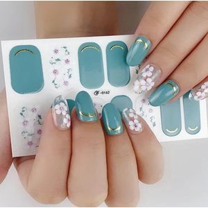 nail art stickers groen met paarse witte bloem