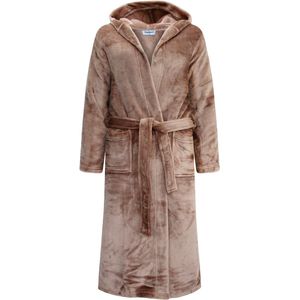 Unisex Badjas Extra Lang met Capuchon en Ceintuur - Superzacht Fleece - Heren Dames - Sand Beige - Maat L/XL - 8210