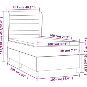 vidaXL Boxspring met matras fluweel lichtgrijs 100x200 cm