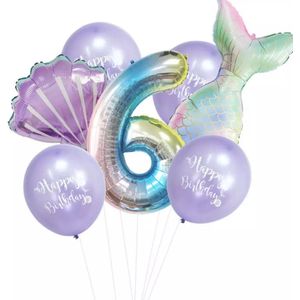 Ballonnen Pakket- 6 jaar- Zeemeermin- Mermaid- Themafeest- Kinderfeestje- Verjaardag- 7-delig