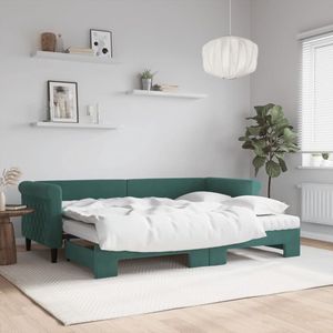 vidaXL Slaapbank - Onderschuifbed - Fluweel - Groen Slaapbank - Sofa Bed - Tweepersoons Bed - Donkere Kleuren - Fluweel Meubilair - Moderne Woonkamer