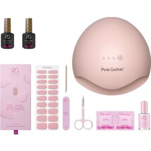 Pink Gellac Gel Stickers Starterspakket Premium - Manicure Set voor Gellak Stickers en Gel Nagels - Nagelstickers Starterspakket met Nail Prep, Top Coat Shine, Nagelriemolie, Schaartje, Nagelvijl, Cleaner Pockets en Premium Nagellamp LED UV Roze
