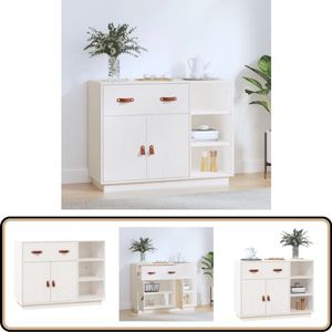 vidaXL Dressoir - Massief Grenenhout - Wit - 98,5x40x75 cm Dressoir - Houten Dressoir - Grenenhouten Dressoir - Wit Dressoir - Salontafel