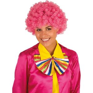 Roze clownspruik afro voor volwassenen met krulletjes