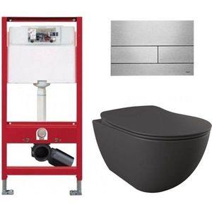 Tece Toiletset - Inbouw WC Hangtoilet wandcloset - Creavit Mat Antraciet Tece Square RVS Geborsteld