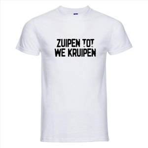 T-shirt Zuipen tot we kruipen | Festival | wit | Maat XL
