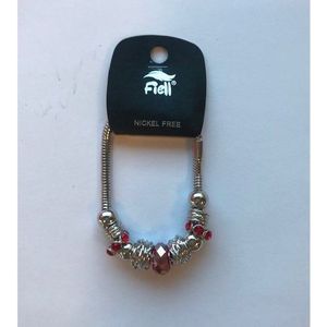 Armband - Zilverkleurig - Bedels - Rode bedels - Fiell - Dames - Cadeau - Verjaardag - Kerst