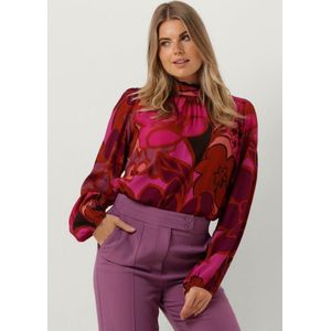 Jansen Amsterdam Wfp105 Blouse Print With Puffsleeves And Turtle Neck Dames - Jurken - Roze - Maat 36