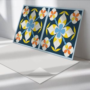 Wallfluent Vinyl Wandpaneel - Achtergrond met bloemenpatroon Zelfklevend Wandpaneel - 120 cm x 60 cm - Blauw PVC wandpaneel - Set van 1 - Rechthoekig Wandbekleding Vinyl - Patronen Wandpaneel - PVC Muurpaneel - Wandpaneel Keuken en Badkamer