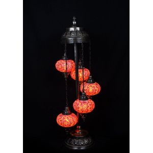 Turkse Lamp - Vloerlamp - Mozaïek Lamp - Marokkaanse Lamp - Oosters Lamp - ZENIQUE - Authentiek - Handgemaakt - Oranje - 5 bollen