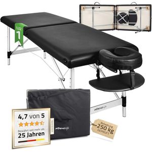 Inklapbare Aluminium Massage Tafel - 2-Zone, 165 x 60 cm, Tot 250 kg, Met Hoofdsteun en Draagtas