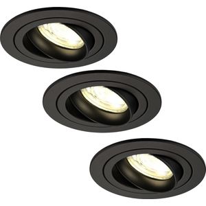 Ledvion Set van 3 LED Inbouwspots Tokyo, Zwart, 5W, 2700K, 92 mm, Dimbaar, Rond, Badkamer Inbouwspots, Plafondspots, Inbouwspot Frame