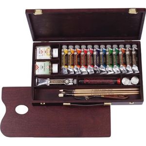 Oil Colour kist ""Professional"" 12 x 40 ml + 1 x 60 ml olieverf met penselen, palet, paletdoppen, schildersmessen en hulpmiddelen