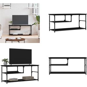 vidaXL Tv-meubel 103x38x46-5 cm bewerkt hout en staal zwart - Tv Meubel - Tv Meubelen - Tv-standaard - Televisiemeubel