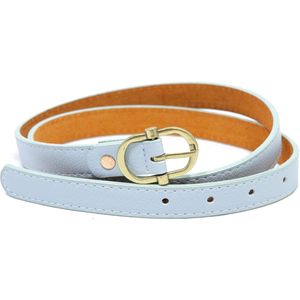 Smalle riem met gouden gesp - lichtblauwe broekriem 85 cm - blauwe leren riem - 2 cm breed