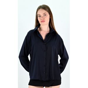 YesMooi - Basis Satijnen Blouse - Donker Blauw - XXL (44)