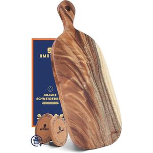 Houten Serveerplank, Houten Plank voor Keuken, Rustieke Keukenplank, Acacia Houten Snijplank met Handvat, Ontbijtplank, Snackplank, Serveerbordenset Incl. 2 Onderzetters, 45 x 19 x 1,9 cm